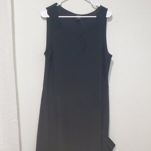 Eileen Fisher Sleeveless Long Black Scoop Neck Pocket Dress Lagenlook Travel